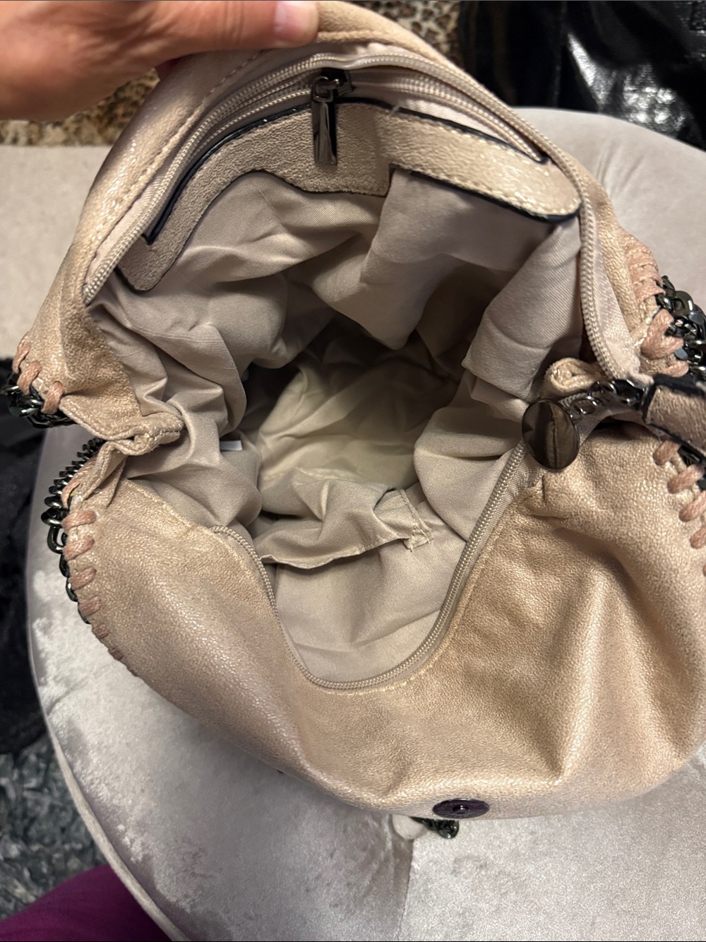 Madden Soft Taupe Chain-Trim Shoulder Bag, new - Picture 5 of 11